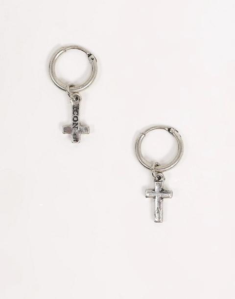 Pendientes De Aro Plateados Con Charms De Cruz De Icon Brand