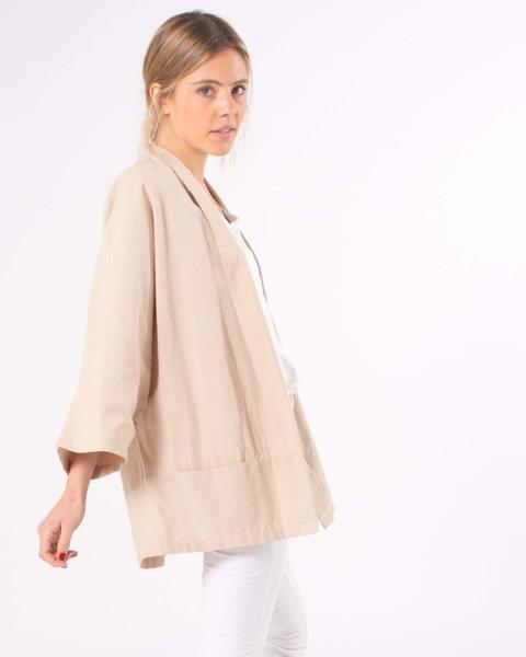 Chaqueta Abierta Murciélago Textura Natural Bolsillos Beige