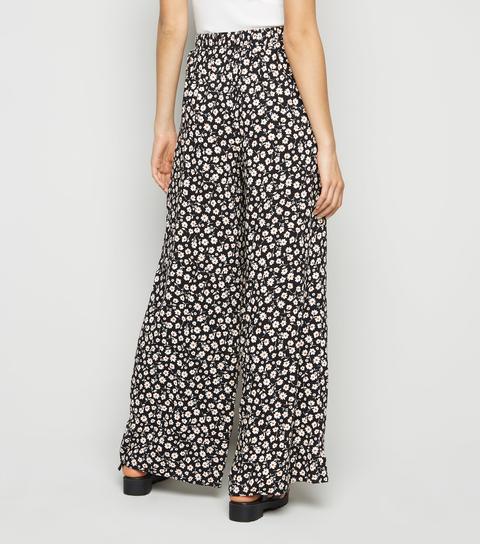 Black Daisy Wide Leg Trousers New Look