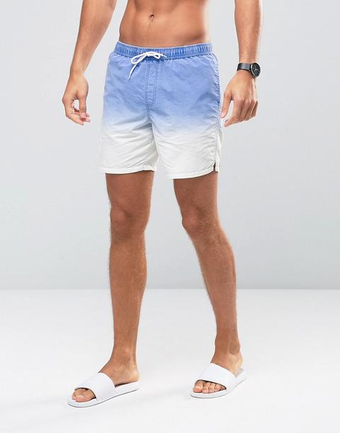 Shorts De Baño De Largo Medio En Blanco Con Lavado Ácido Desteñido De Asos