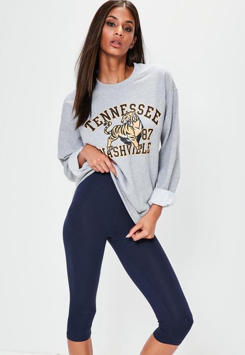 Navy Cropped Basic Leggings