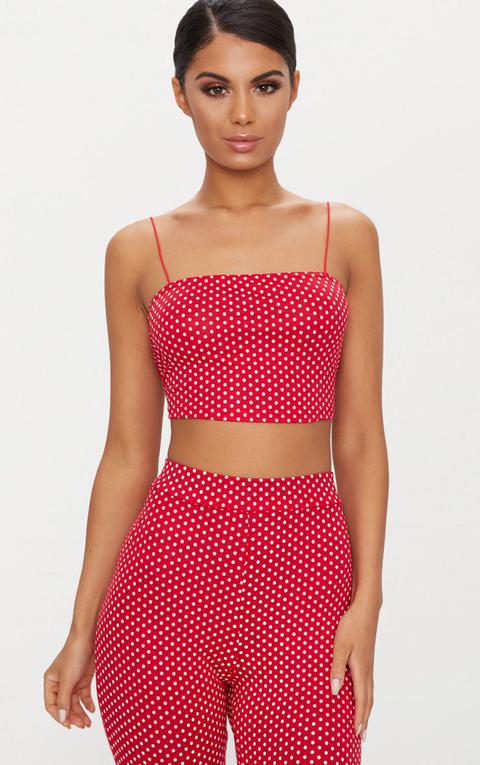 Red Polka Dot Spaghetti Strap Crop Top