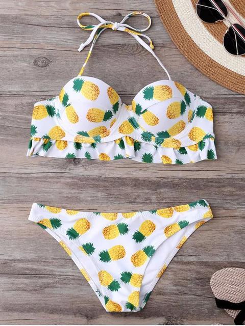 Traje De Bikini Con Estampado De Piña Con Aros Moldeados