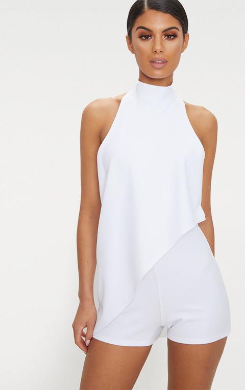 White Crepe Drape Romper