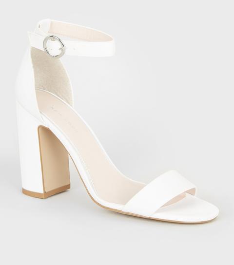 white satin block heels