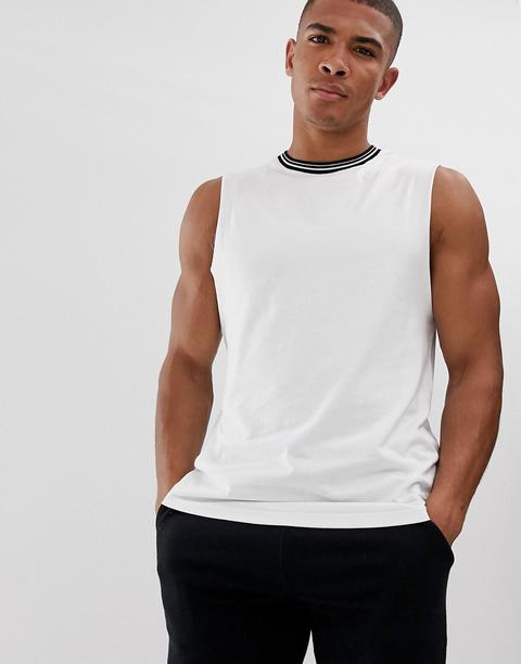Asos Design - Débardeur À Liseré Contrastant - Blanc