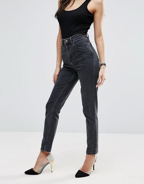 Vaqueros Mom Slim De Talle Alto En Negro Desgastado Farleigh De Asos