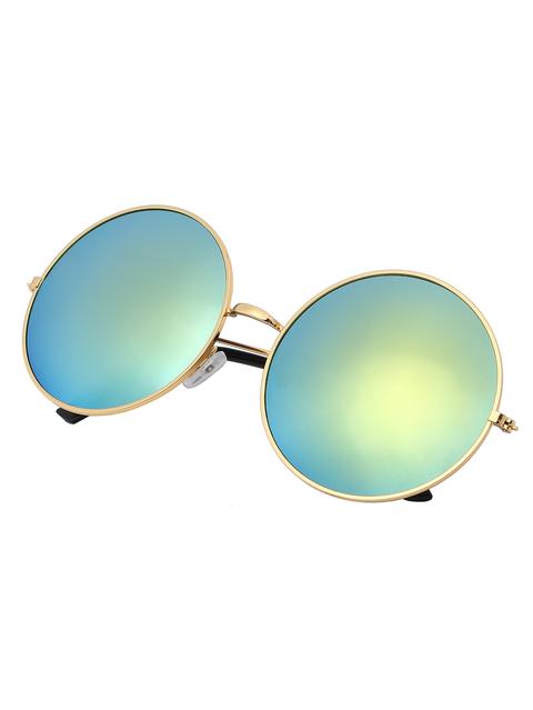 Golden Mirrored Lenses Retro Round Sunglasses