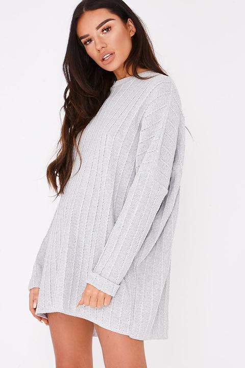 Grey Dresses - Sarah Ashcroft Grey Cable Knit Oversized Jumper Dress