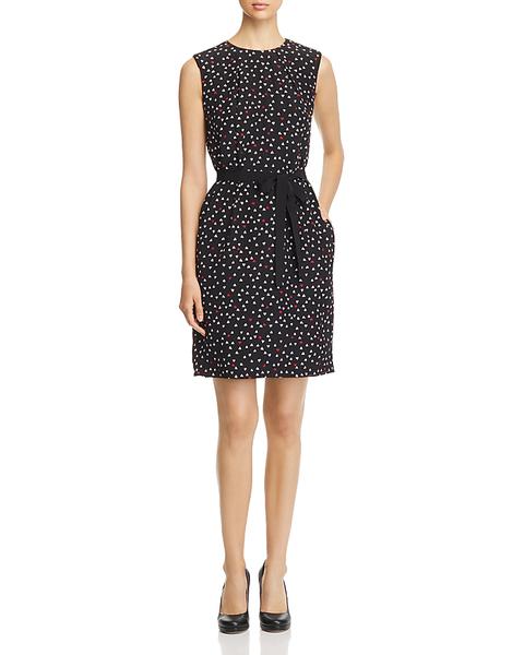 Paule Ka Belted Heart-print Silk Dress