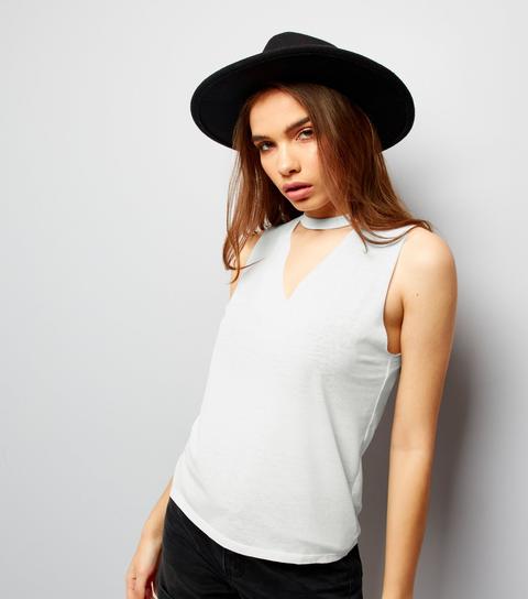 White Choker Neck Tank Top