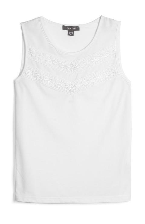 Camiseta Sin Mangas Blanca Bordada