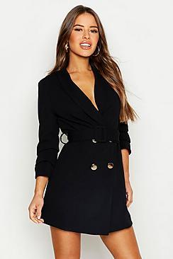 Petite Self Belt Button Blazer Dress