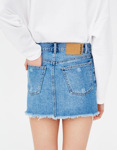 Pull and bear discount ripped denim skirt