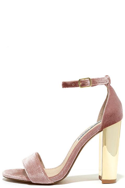 Steve Madden Carrsonv Pink Velvet Ankle Strap Heels