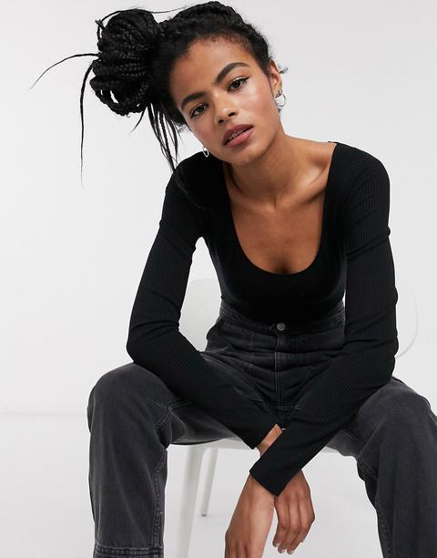 & Other Stories Scoop Neck Bodysuit In Black