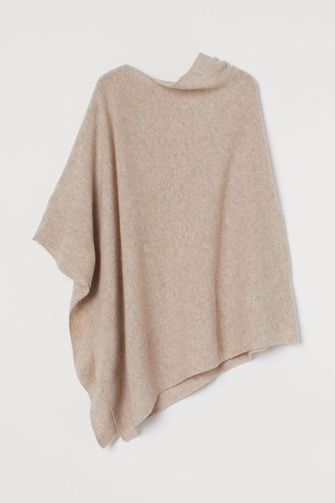 Poncho En Maille De Laine Fine - Beige