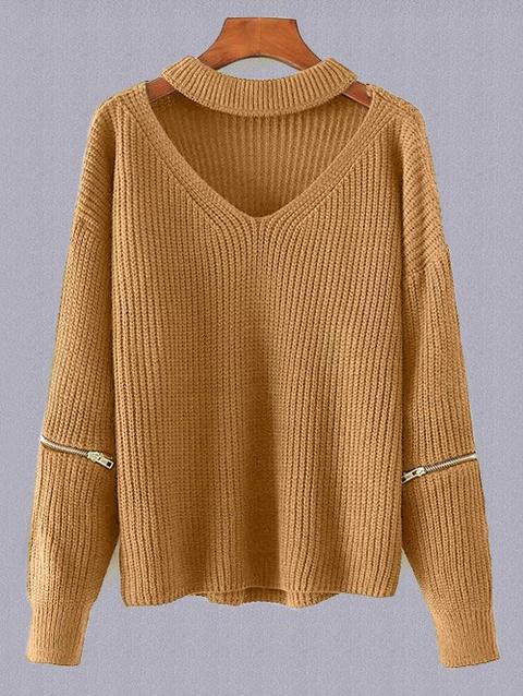 Plus Size Cut Out Chuky Choker Sweater