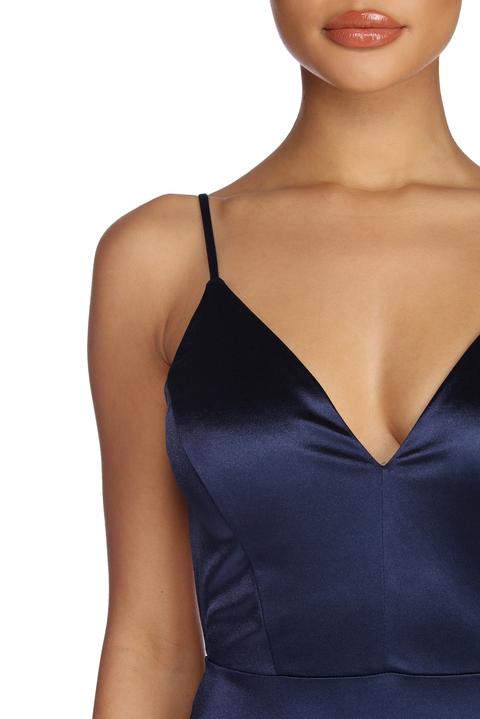 aria formal satin ruched dress