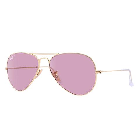 Ray Ban Aviator Classic Unisex Sunglasses Lenti: Rosa Polarizzate, Montatura: Oro - Rb3025 001/15 58-14