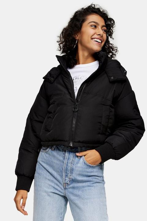 Black Cropped Padded Puffer Jacket