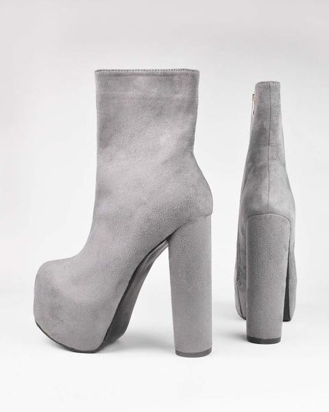 Ariel - Grey Block Heel Boots