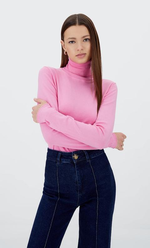 Stradivarius Pull À Col Cheminée Rose Bonbon L