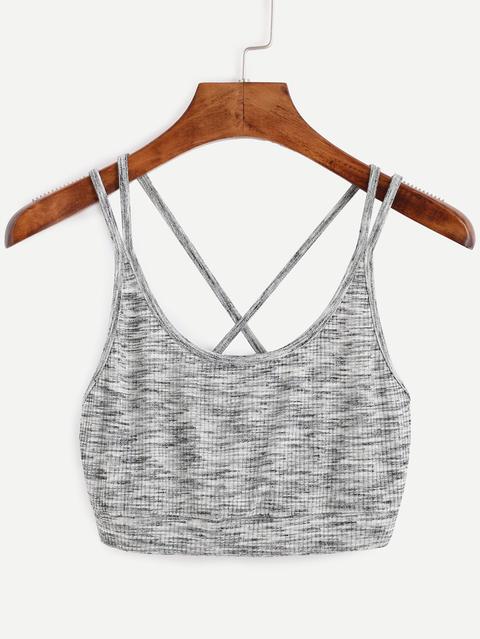 Grey Scoop Neck Crisscross Crop Top