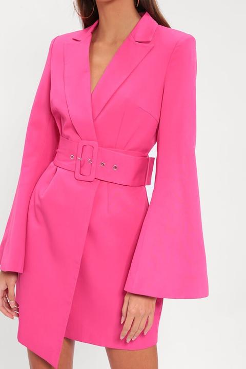 pink belted blazer dress