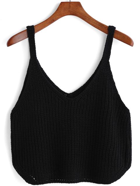 Black Spaghetti Strap Knit Cami Top