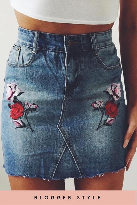 Polly Denim Embroidered Skirt