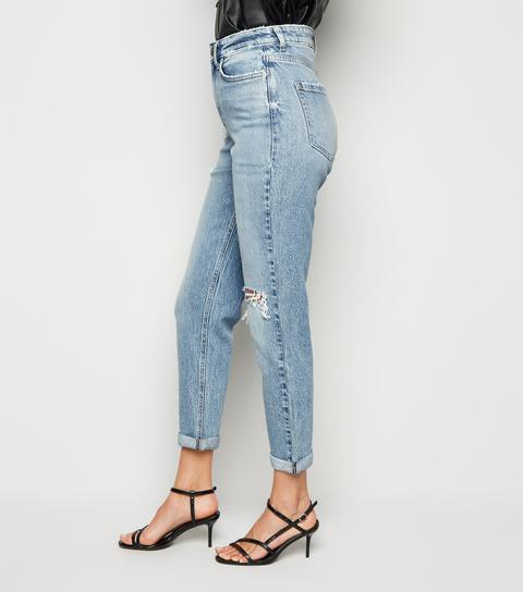 Pale Blue Ripped Tori Mom Jeans New Look