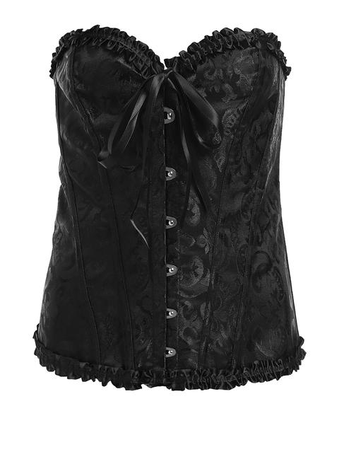 Frill Trim Lace Up Back Corset Set