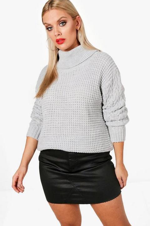 Plus Cable Sleeve Turtle Neck Jumper