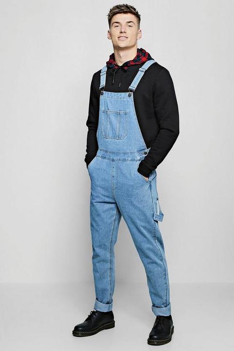 Men's Slim Denim Overalls With Busted Knees | boohoo