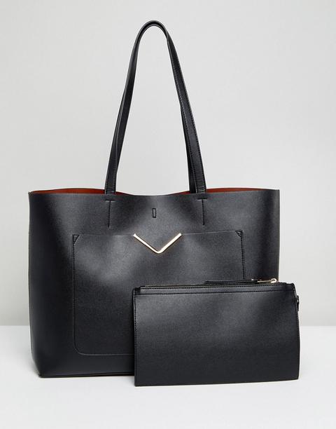 Asos - Borsa Shopper Con Tasca Anteriore E Pochette Removibile - Nero