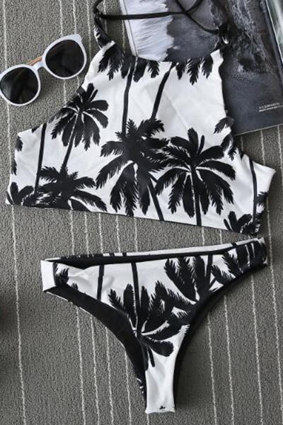 Print Spaghetti Straps Bikini Set