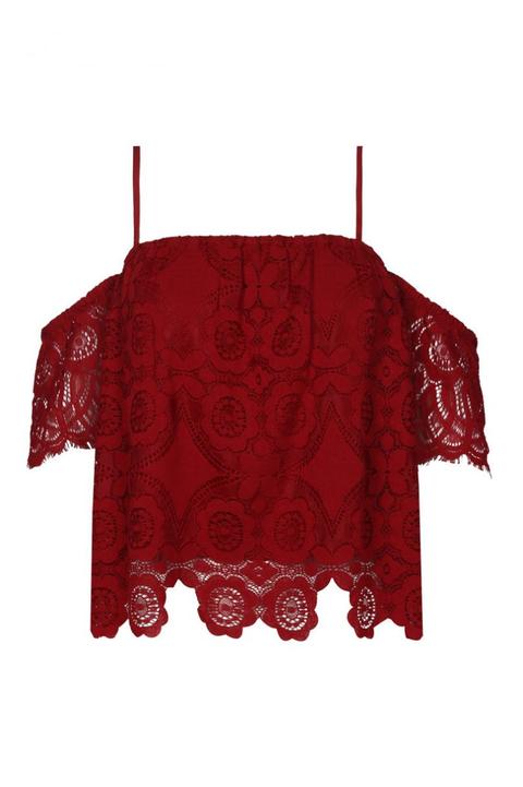 Top In Pizzo Rosso E Spalle Nude