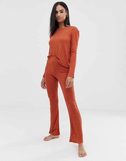 Asos Design Lounge Ribbed Flare Trousers