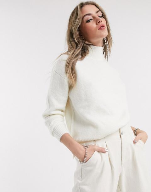 Bershka - Pull Col Roulé - Blanc