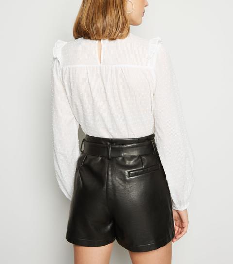 Black Leather-look High Waist Shorts New Look