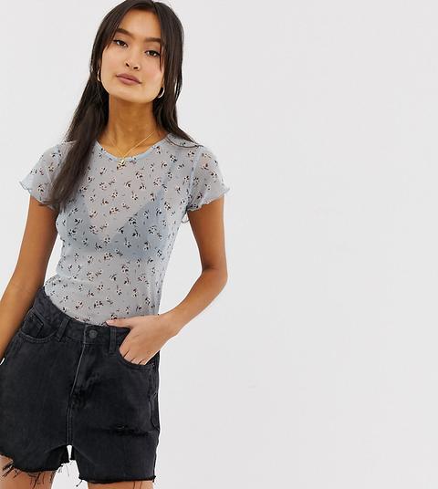 New Look Frill Hem Mesh T-shirt In Floral Print