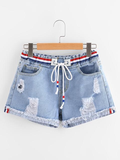 Shorts De Rayas En Denim