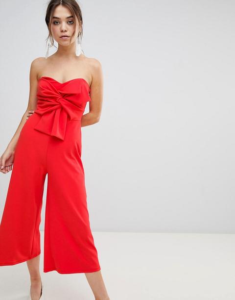 New Look Bow Front Strapless Jumpsuit - Bright Red