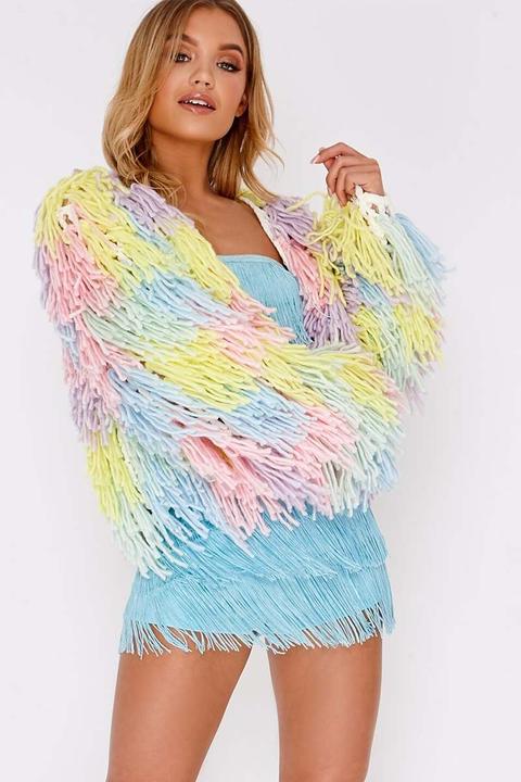 Multi Cardigans - Ilia Multi Pastel Shaggy Knit Cropped Cardigan