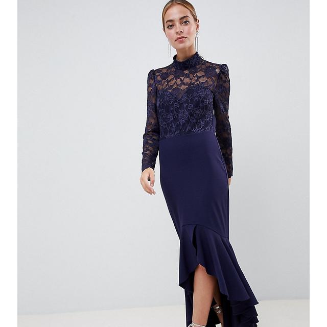 high neck fishtail maxi dress