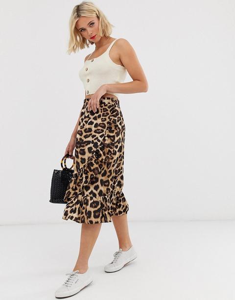 Falda Midi Con Estampado De Leopardo De Pieces