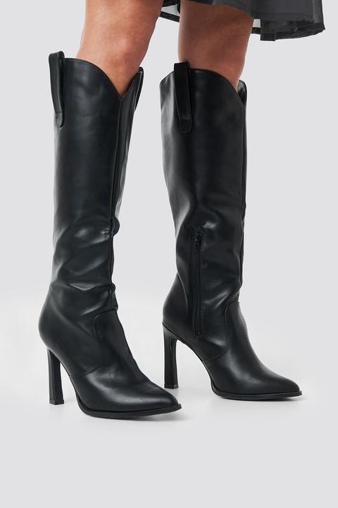 Calf High Cowboy Boots Schwarz