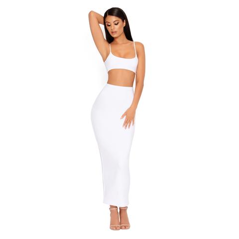 All Night Long Crop Top And Maxi Skirt Two Piece In White