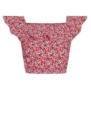 Womens Red Bardot Top With Recycled Polyester, Red